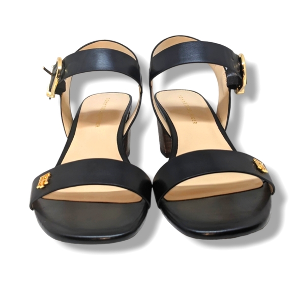 Tommy Hilfiger | Priale Elegant Black Vegan Leather Block Heel Sandals Size 9M - Picture 3 of 8